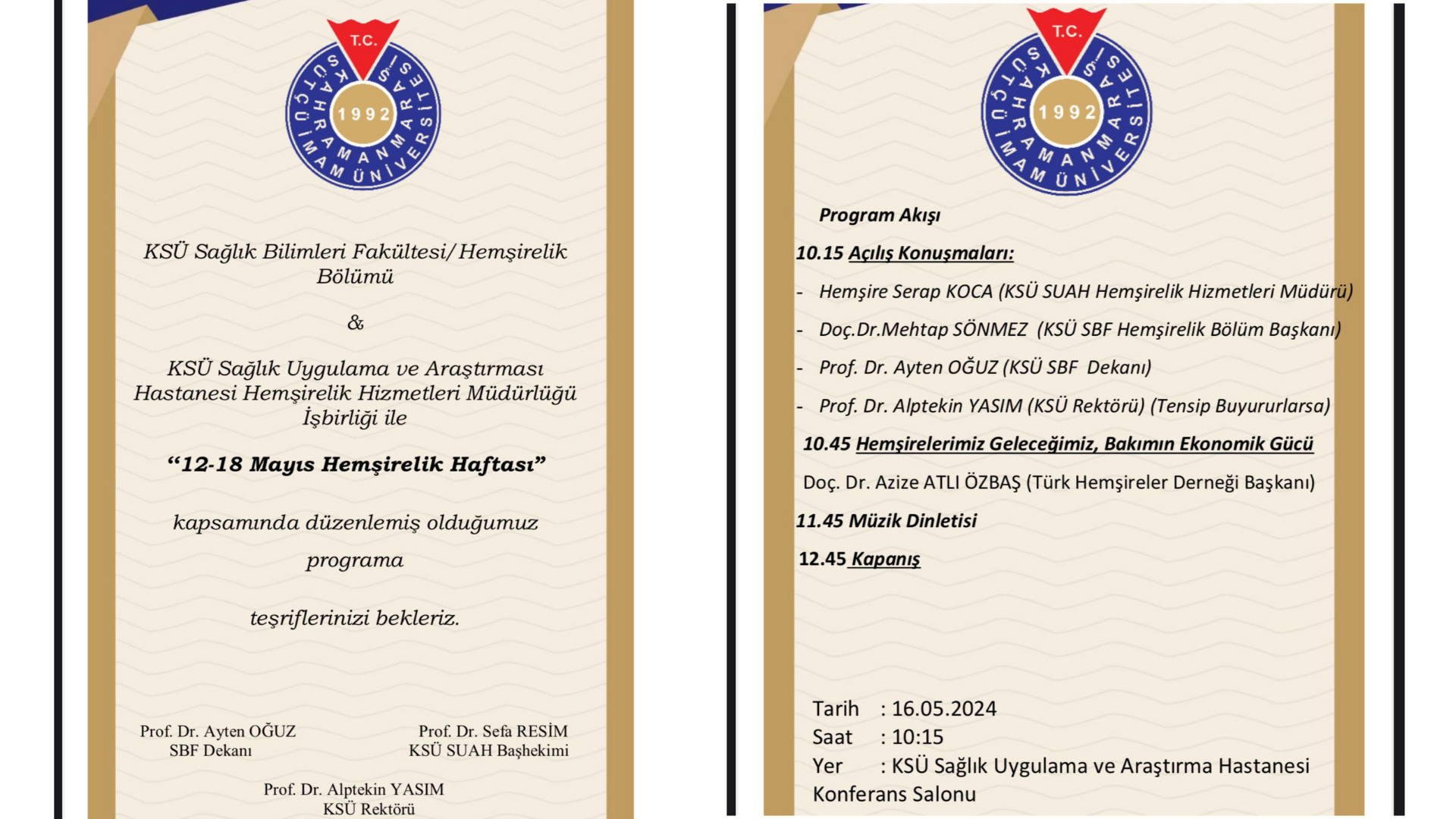 12 - 18 Mayıs Hemşirelik Haftası Programı